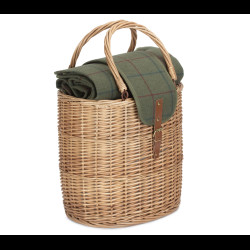 Oval wicker picnic cooler basket with tweed