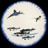 Majolica dinner plate shoal of mackerel and swallow bird