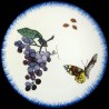 Majolica dessert plate wine grapes, butterfly and ladybirds