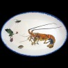 Majolica oval long dish lobster, eggplant flower and shell