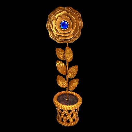 Golden rose pot with blue heart