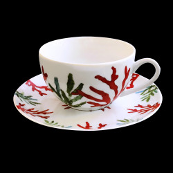 Porcelain tea cup and saucer Red Coral