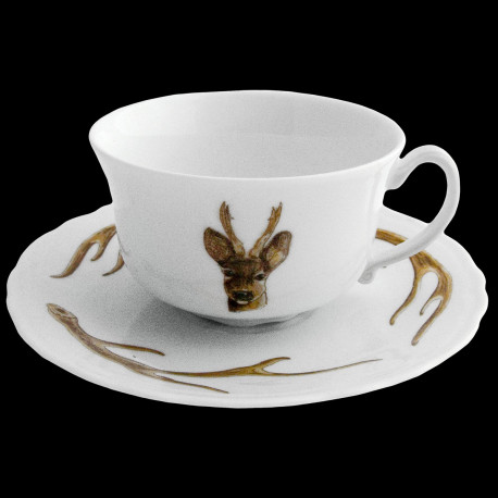 Tasse à thé et sous tasse bois cerf porcelaine de Limoges