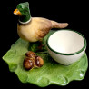 Majolica pheasant and mushrooms egg cup