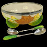 Wedgwood cucumber salad bowl with silver plated rim and salad servers circa 1880
