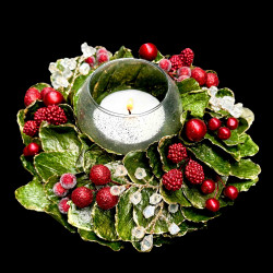 Lampion couronne végétale baies rouges et cristaux - Christmas time